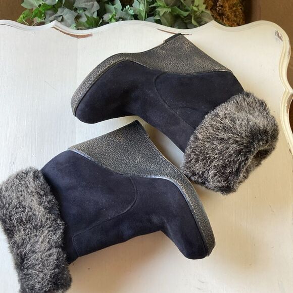 Zigi Soho Gabriel Faux Fur Fold Over Black Suede Wedge Ankle Boots Size 7.5 New - Picture 8 of 15